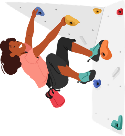 Child climbing up a challenging rock wall  Illustration