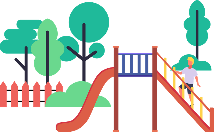 Child climbs to the slide  Illustration