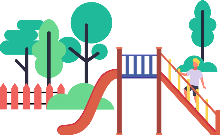 Child climbs to the slide  Illustration