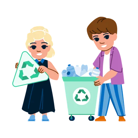 Child collecting plastic  Illustration