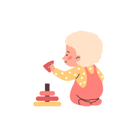 Child collecting pyramid puzzle toys  Illustration