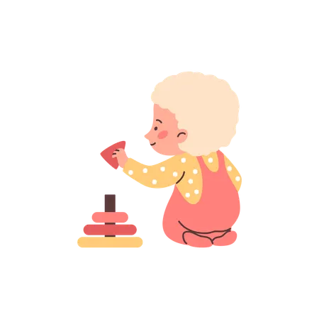 Child collecting pyramid puzzle toys  Illustration
