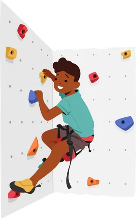 Child conquering climbing wall with determination Illustration