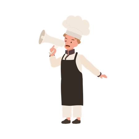 Child Cook in Chef Uniform Making Announcement  Illustration