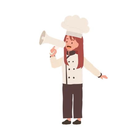 Child Cook in Chef Uniform Making Announcement  Illustration