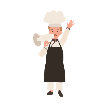 Child Cook in Chef Uniform Making Announcement with Megaphone  일러스트레이션