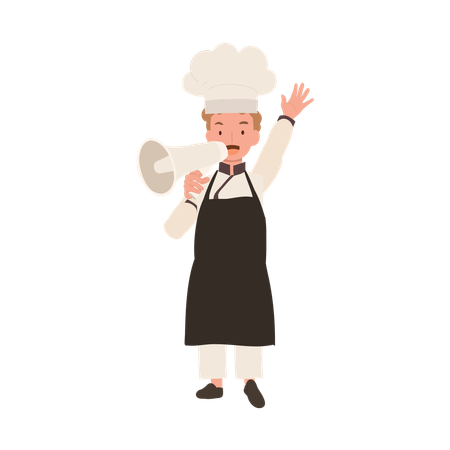 Child Cook in Chef Uniform Making Announcement with Megaphone  Illustration