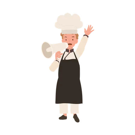 Child Cook in Chef Uniform Making Announcement with Megaphone  Illustration