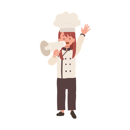 Child Cook in Chef Uniform Making Announcement with Megaphone  Illustration