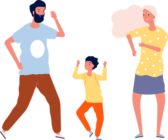Child dancing with parents Illustration