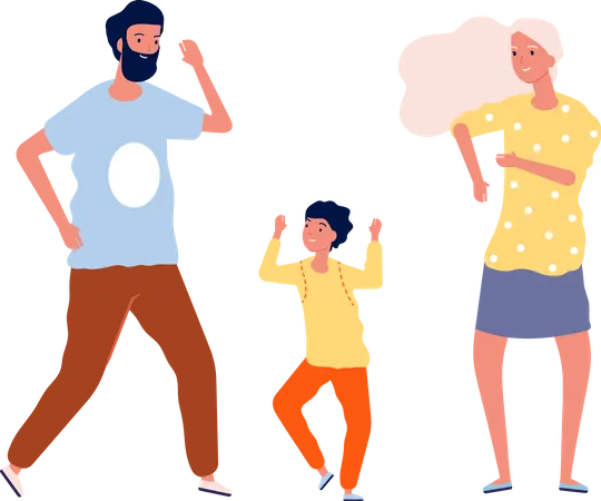 Child dancing with parents Illustration
