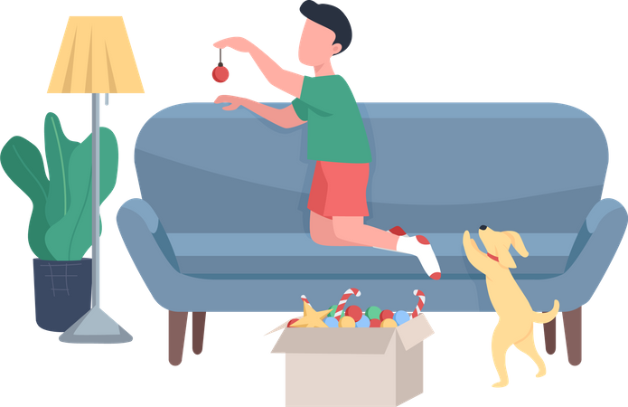 Child decorating living room for xmas Illustration