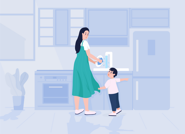 Child distracts mother Illustration