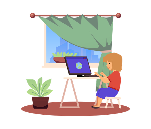 Child doing online studies  Illustration