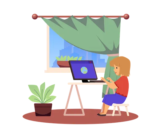 Child doing online studies  Illustration