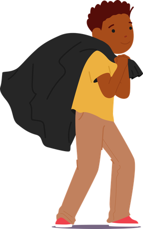 Child dragging black sack  Illustration