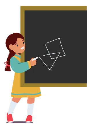 Child drawing geometric figures on blackboard Illustration