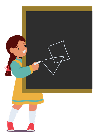 Child drawing geometric figures on blackboard  Illustration