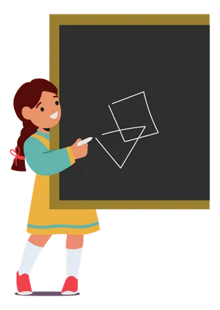 Child drawing geometric figures on blackboard  Illustration