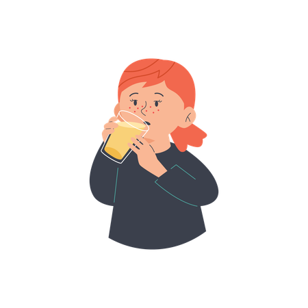 グラスを持ってオレンジジュースを飲む子供  イラスト