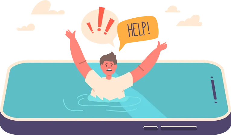 Child Drowning In The Smartphone Screen Refers To The Growing Concern Of Excessive Screen Time Negatively Impacting Childrens Well Being And The Need For Ensuring Information Security For Kids Illustration