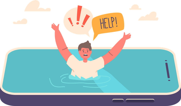 Child Drowning In The Smartphone Screen  Illustration