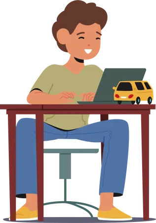 Child engaged in online studies  Illustration