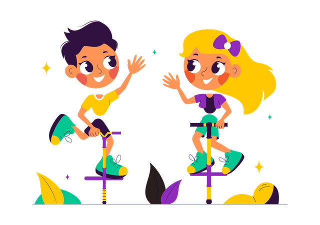 Child Enjoy Pogo Stick  Illustration