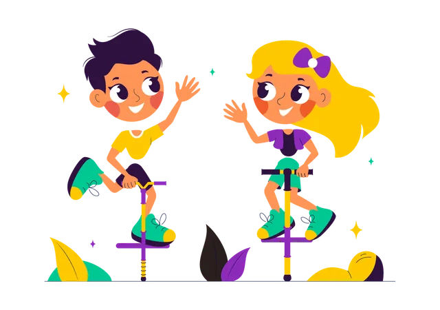 Child Enjoy Pogo Stick  Illustration