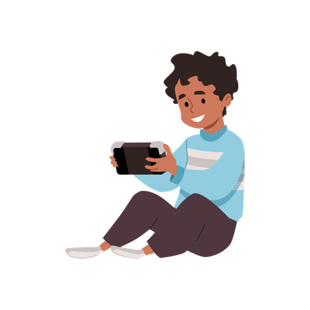 Child enthusiastically playing with a game console  Illustration