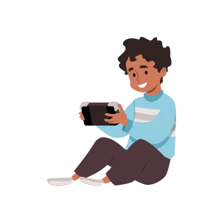 Child enthusiastically playing with a game console  Illustration