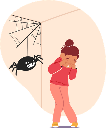 Child experiences arachnophobia Illustration