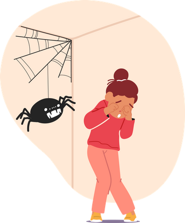 Child experiences arachnophobia  Illustration