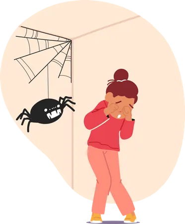 Child experiences arachnophobia  Illustration