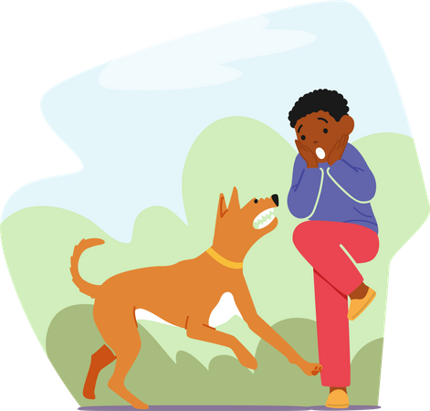 Child fearing from dog Illustration