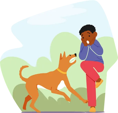 Child fearing from dog  Illustration