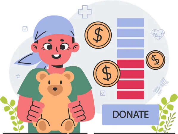 Child gathering donation for cancer operation  Illustration