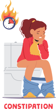 Child Girl Character Sits On The Toilet  Illustration