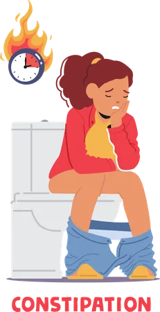 Child Girl Character Sits On The Toilet  Illustration