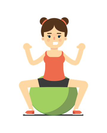 Child Girl Doing Exercise With Gymnastic Ball Illustration