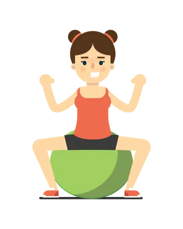 Child Girl Doing Exercise With Gymnastic Ball Illustration