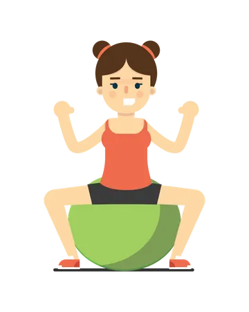 Child Girl Doing Exercise With Gymnastic Ball  Illustration