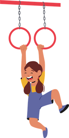 Child Girl Hanging From Monkey Bars  Illustration