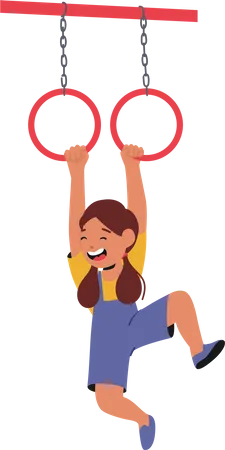 Child Girl Hanging From Monkey Bars  Illustration