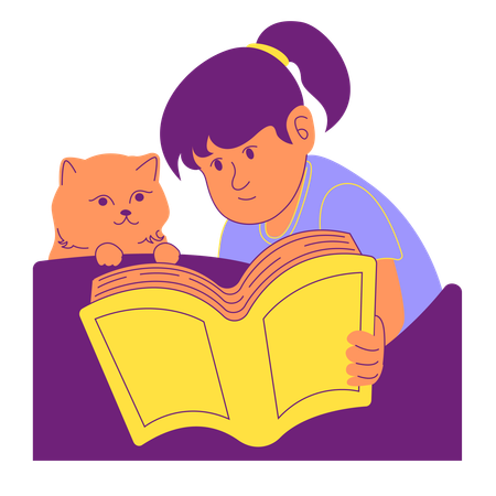 Child Girl reading book for pet  Illustration