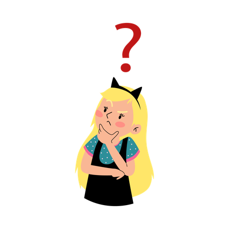 Child girl scratching her chin thoughtfully  Illustration