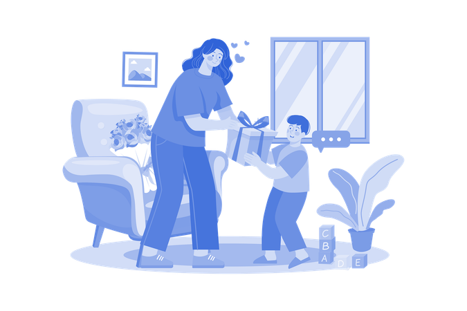 Child giving gift to mother on woman's day  Illustration
