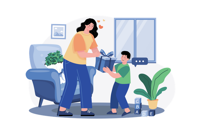 Child giving gift to mother on woman's day Illustration