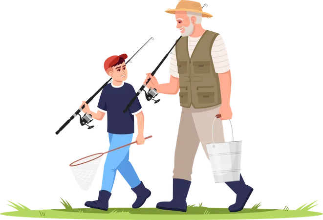 Child going for Fishing with Grandfather  Illustration