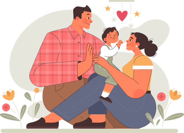 Child growing in loving family  Illustration